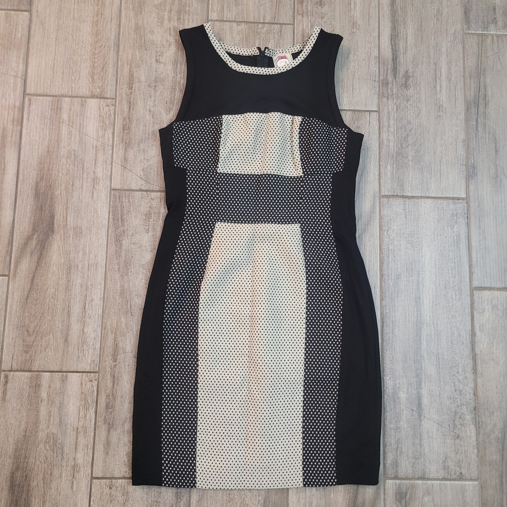 Yoana Baraschi Size 8 Sheath Dress Womens Black White Polka Dot Sleeveless